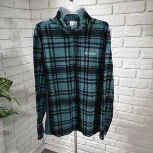 Columbia Teal & Black Plaid Men's Size Medium Fleece 1/4 Zip